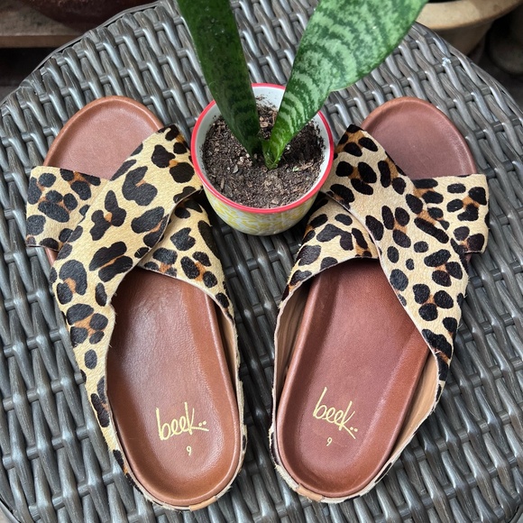 Beek Robin Genuine Calf Hair Slide Sandal in Leopard - Picture 1 of 11